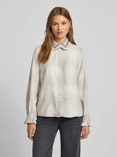 Emily Van den Bergh Regular Fit Hemdbluse mit Umlegekragen und Ziersteinen Offwhite Melange 4