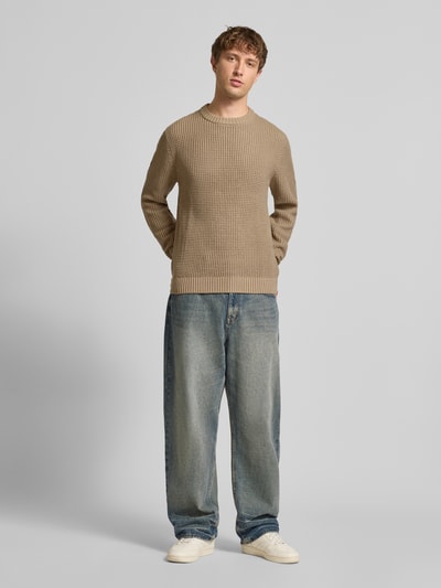 Jack & Jones Strickpullover mit gerippten Abschlüssen Modell 'LINK' Beige 1
