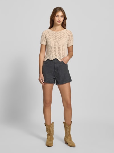 Only Regular fit gehaakt T-shirt van katoenmix, model 'NOLA' Zand - 1