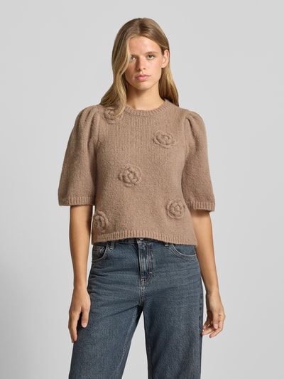 PIECES Regular fit shirt met borduursel model 'AYA' Taupe gemêleerd - 4