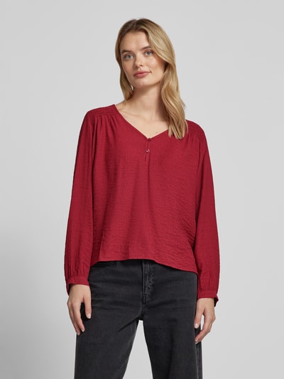 s.Oliver RED LABEL Relaxed fit blouse van viscosemix met smokdetails Rood - 4