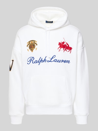 Produktfoto, Relaxed Fit Hoodie aus Baumwoll-Mix von Polo Ralph Lauren in uni weiß mit Label-Schriftzug, Kängurutasche, lange mouwen, sweatstructuur