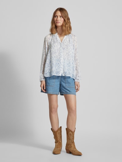 Neo Noir Blouse met all-over motief, model 'Solbi' Lichtblauw - 1