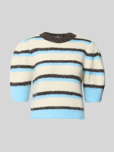 Produktfoto, sweter w paski w odcieniach kremowego, czarnego i niebieskiego Regular Fit Pullover mit Woll-Anteil Modell 'NOVAH' von VERO MODA, damski sweter