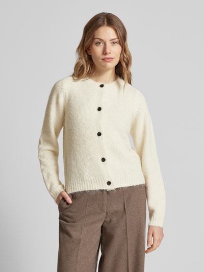 Vero Moda Regular Fit Strickjacke mit Wollanteil und Knopfleiste Modell 'NOVAH' Ecru 4