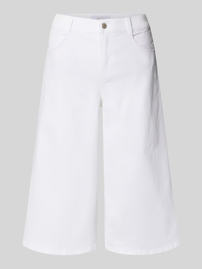 Produktfoto, Bermudas im 5-Pocket-Design Modell 'Liv' von Angels, weiß, Baumwoll-Mix mit Stretch-Anteil, Wide-Fit, Knopf- und Reißverschluss, Bundweite 39 cm, Innenbeinlänge 46 cm, glatte Textur.