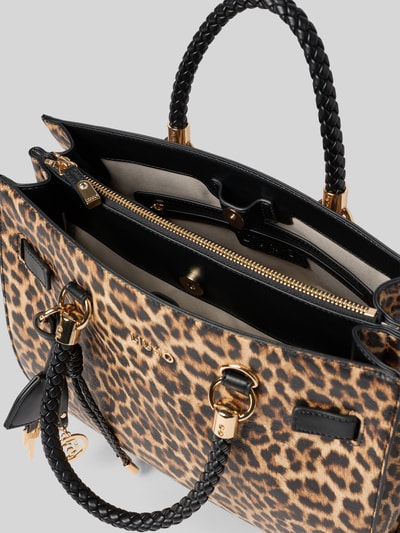 Produktfoto, Tote Bag mit Allover-Animal-Print von Liu Jo White mit geteiltem Hauptfach, Magnetverschluss und Flecht-Tragehenkeln, Detailaufnahme