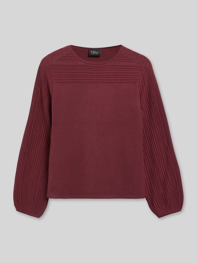 s.Oliver BLACK LABEL Pullover mit strukturierten Ballonärmeln aus Viskosemix Bordeaux 2