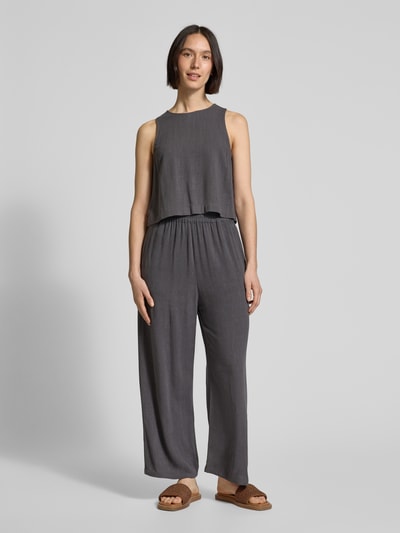 Jake*s Casual Loose Fit Crop Top aus Viskose-Leinen-Mix Dunkelgrau 1