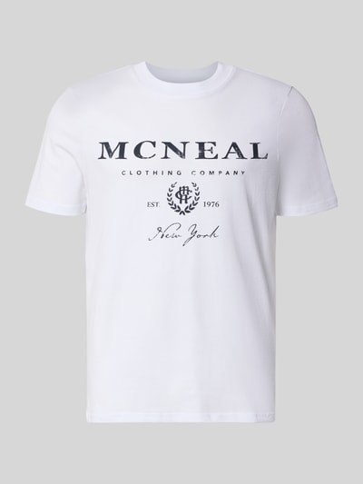 Produktfoto, weißes Herren T-Shirt mit Label-Print und Rundhalsausschnitt von MCNEAL aus Reine Baumwolle im Regular-Fit, Rückenlänge 68 cm bei Größe M