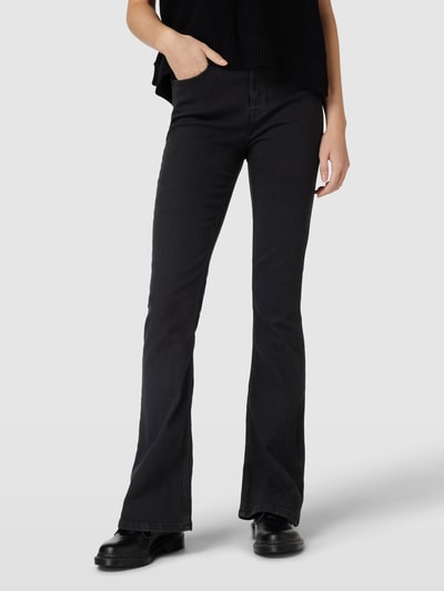 Pieces Flared Cut Jeans in unifarbenem Design Modell 'PEGGY' Black 4