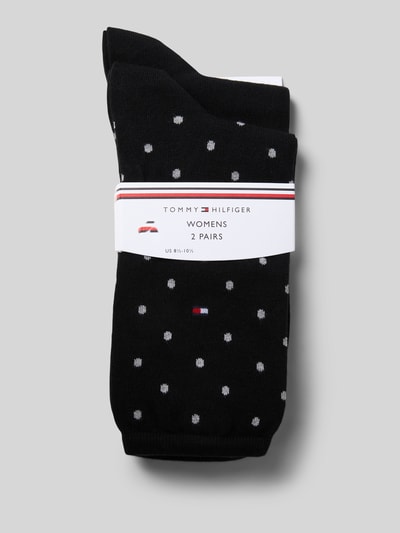 Produktfoto, Socken met label-print in 2er-Pack van Tommy Hilfiger Sportswear, zwart met witte stippen, katoenmix met stretch, elastische ribboorden