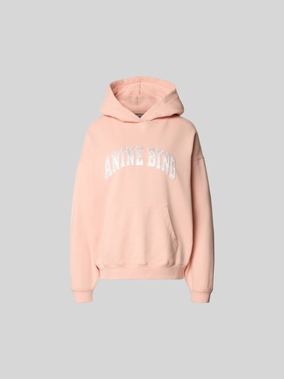 Produktfoto, Oversized Hoodie mit Logo-Detail von Anine Bing aus Reine Baumwolle in Rosa, Oversized-Fit, Känguru-Tasche, elastische Abschlüsse, Rückenlänge bei Größe S: 64 cm.