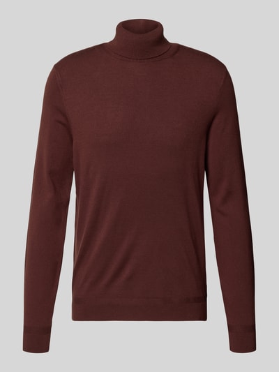 Produktfoto, Rollkragenpullover aus Viskose-Mix Modell 'Nick' von Cinque in bruin, regular fit, elastische boorden, gladde textuur.