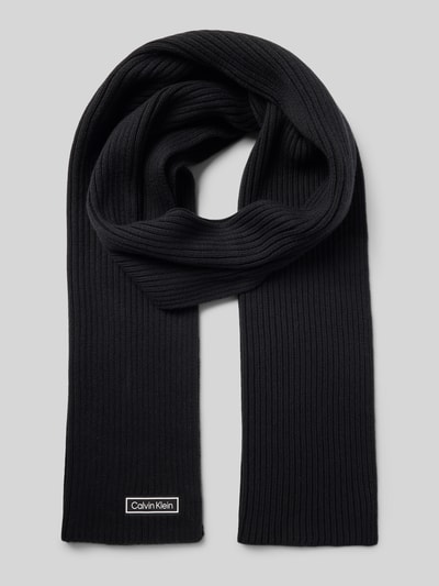 CK Calvin Klein Schal mit Kaschmir-Anteil und Label-Patch BLACK 1