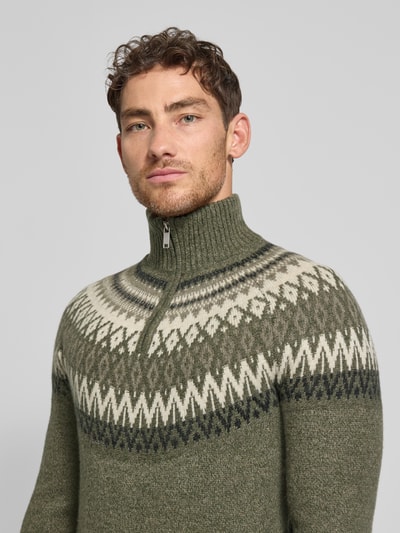 MCNEAL Gebreide pullover van wolmix met opstaande kraag en ritssluiting Donkergroen gemêleerd - 3