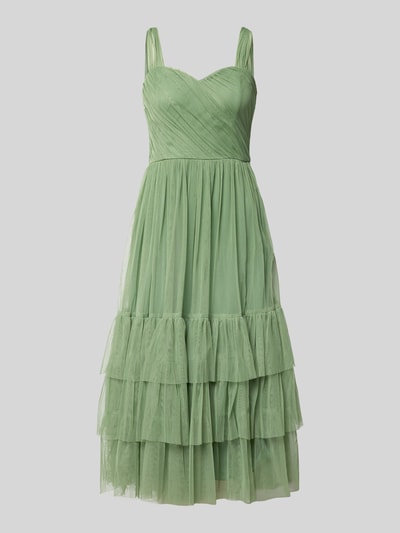 Productfoto, Knielanges Cocktailkleid im Stufen-Look van LACE & BEADS, groen mesh, a-lijn model, draperingen, knielang, borstwijdte 40 cm, ruglengte 104 cm