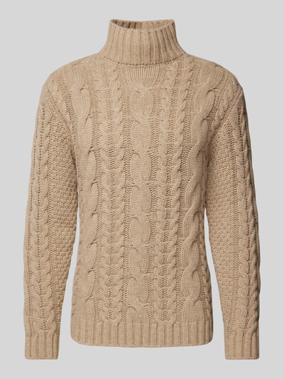 Profuomo Rollkragenpullover mit Zopfmuster Beige 2