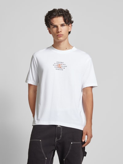 Calvin Klein Jeans T-shirt met logostitching, model 'NYC STAMP' Wit - 4