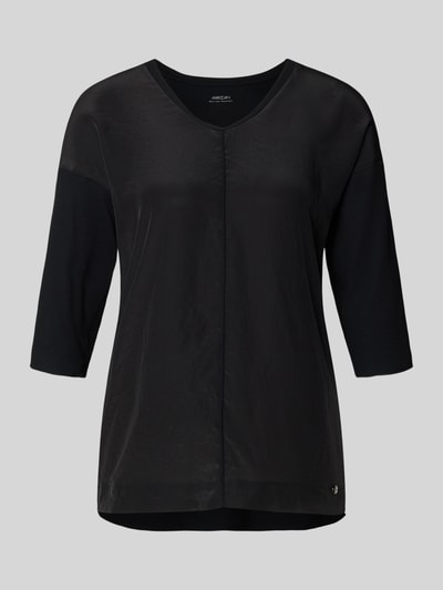 Produktfoto, T-Shirt mit Ärmelaufschlag und Rundhalsausschnitt von Marc Cain in Schwarz, Damen T-Shirt aus Baumwoll-Mix mit Stretch-Anteil, Straight Fit, Label-Detail, Rückenlänge bei Größe 36: 62 cm