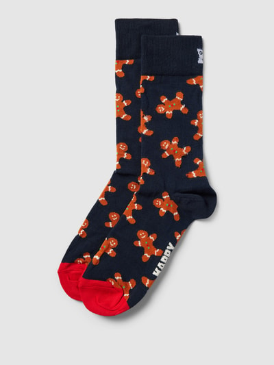 Happy Socks Sokken met all-over motief, model 'Gingerbread' Donkerblauw - 1