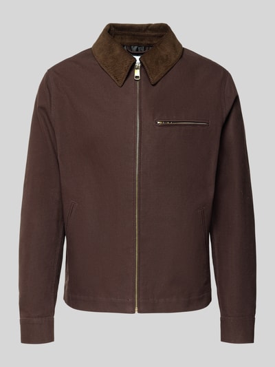 Produktfoto, braune Regular Fit Jacke mit Umlegekragen von MCNEAL, Baumwolle, Reißverschluss, Brust- und Eingrifftaschen, klare Linien.