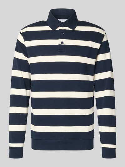 Produktfoto, Relaxed Fit Poloshirt mit Streifenmuster von Lindbergh, Mieszanka bawełny, wzór w paski, kołnierzyk polo, listwa guzikowa, długość tyłu w rozmiarze M 71 cm