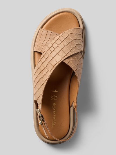 Produktfoto, Sandalen aus echtem Leder von Tamaris in Beige mit Strukturmuster, Optik:Allover-Muster, Schuhspitze Offen, Plateau, profiliert, Dornschließe