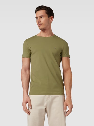 Tommy Hilfiger Slim fit T-shirt met logostitching Olijfgroen - 4