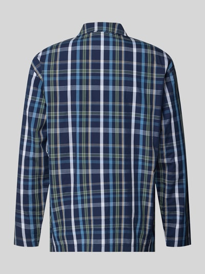 Produktfoto, Pyjama-Oberteil aus reiner Baumwolle von Christian Berg Men, kariertes Muster in Blau und Grün, Regular Fit, Rückansicht