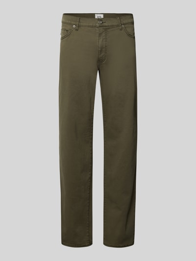 Produktfoto, grüne Stoffhose aus Baumwoll-Mix mit Viskose-Anteil Modell 'Cadiz' von Brax für Herren, glatte Oberfläche, gerade Form