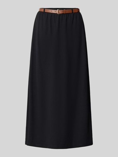 Produktfoto, Maxi-Rock aus Baumwoll-Mix Modell 'LUNA' von Vero Moda in Schwarz, leicht ausgestellt, elastischer Bund, Gürtel, unifarbene Jersey-Textur
