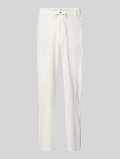 Produktfoto, Loose Fit Hose aus Baumwoll-Leinen-Mix Modell 'BRODY' von SELECTED HOMME, Optik: Unifarben, leicht strukturierte Flammgarn-Oberfläche, Tunnelzug, seitliche Eingrifftaschen, Knopf und verdeckter Reißverschluss, Label-Patch, Passform: Loose-Fit, Farbe: Creme, Materialverarbeitung: Baumwoll-Leinen-Mix