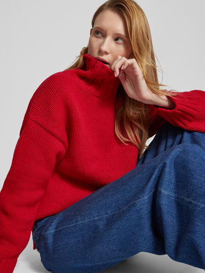 Closed Oversized Wollpullover in Strick-Optik Rot 3