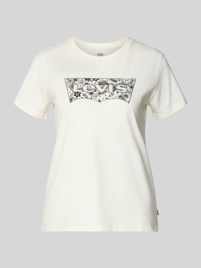 Produktfoto, Regular Fit T-Shirt aus reiner Baumwolle Modell 'THE PERFECT TEE' von Levi's® in Weiß mit schwarzem Print, Damen T-Shirt von Levi's®.