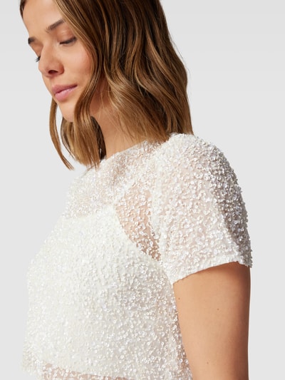 Lace & Beads T-shirt krótki z obszyciem kamieniami stras Złamany biały 3