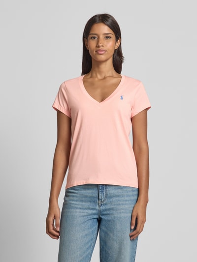 Polo Ralph Lauren T-Shirt mit geripptem V-Ausschnitt Koralle 4