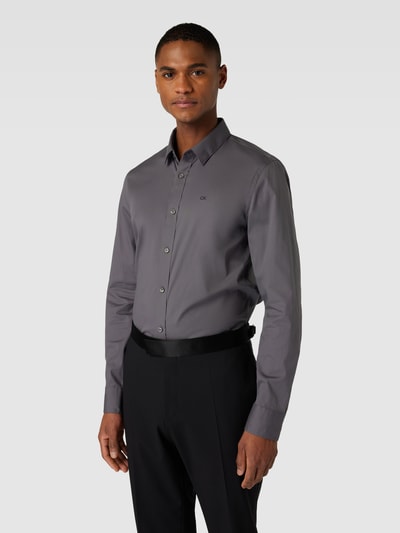 CK Calvin Klein Slim fit zakelijk overhemd met kentkraag, model 'POPLIN' Antraciet - 4