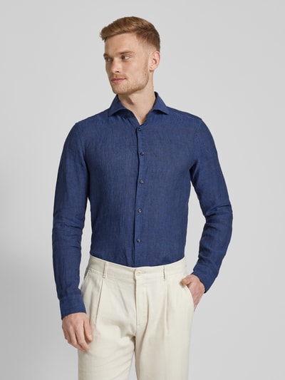 JOOP! Collection Slim fit linnen overhemd met haaikraag, model 'Pai' Marineblauw - 4