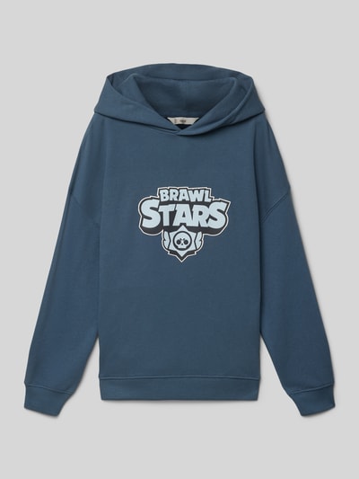 Produktfoto, Regular Fit Hoodie mit Statement-Print von Mango, Kinder Hoodie aus Baumwoll-Mix, elastische Abschlüsse, Dunkelblau, glatte Textur
