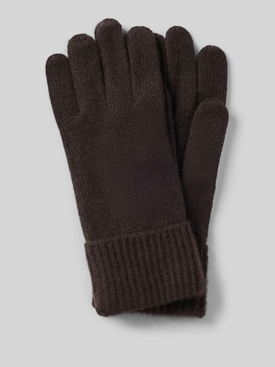 Produktfoto, Handschuhe aus reinem Kaschmir mit gerippten Abschlüssen von Christian Berg Woman, braun, dick gestrickt, weiche Textur.