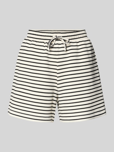 Produktfoto, Shorts mit Eingrifftaschen von Jake*s Casual z mieszanki modalu z dodatkiem streczu, wysoki stan, elastyczny pas z trokiem, wpuszczane kieszenie, szerokość w rozmiarze S: 39 cm, długość wewnętrzna nogawki w rozmiarze S: 13 cm, białe i czarne paski, gładka tekstura
