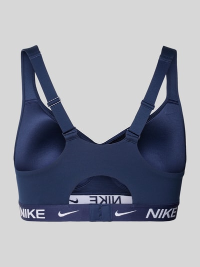 Produktfoto, Slim Fit sport-BH mit Logo-Detail Modell 'Indy' von NIKE TRAINING aus Elastischer-Material-Mix, dunkelblau, Verstellbarer-Träger.