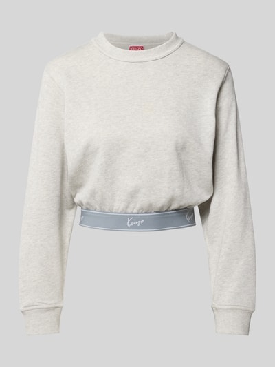 Produktfoto, Cropped Sweatshirt mit Logo-Stitching von Kenzo in hellem Grau, Baumwolle, Rundhalsausschnitt, elastische Abschlüsse, Damen