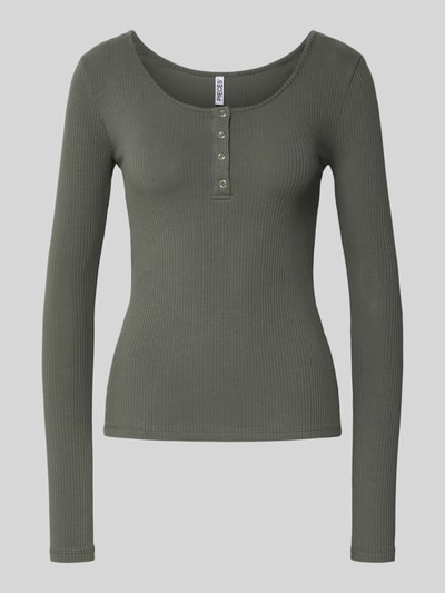 Pieces Slim fit shirt met lange mouwen van katoenmix, model 'KITTE' Middengrijs - 2