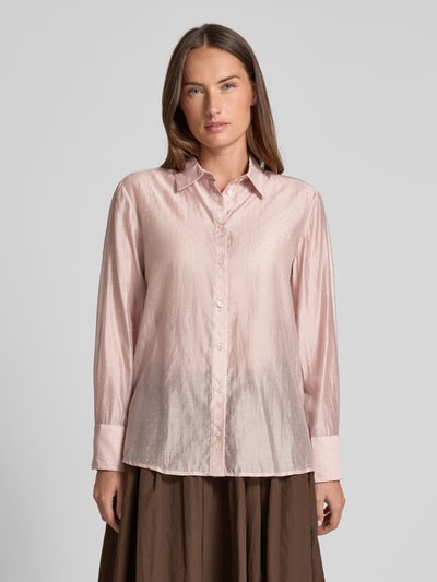Emily Van den Bergh Regular Fit Hemdbluse mit Ziersteinbesatz Beige Melange 4