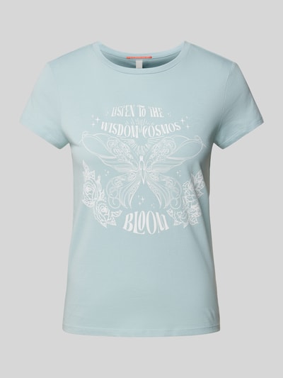 QS T-shirt met motiefprint en ronde hals Lichtblauw - 2