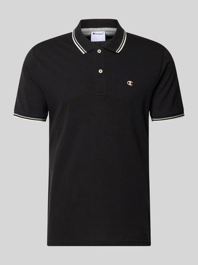 Produktfoto, Slim Fit Poloshirt mit Label-Stitching von CHAMPION in Schwarz, Reine Baumwolle, Knopfleiste, Rückenlänge 73 cm, Herren, Größe M