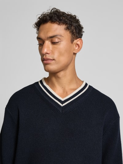 Wood Wood Gebreide pullover met ribboorden, model 'Cobek' Marineblauw - 3