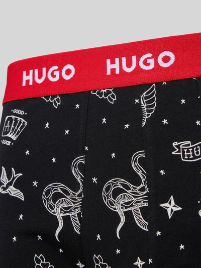 Produktfoto, Slim Fit Trunks aus Baumwoll-Mix im 3er-Pack Modell 'TRUNK TRPLET DESIGN' von HUGO, efekt: jednolity kolor, krój slim fit, z napisem z logo, ściągacz: elastyczny, wielopak: 3 szt., wykończenie materiału: dżersej ze streczem, materiał: mieszanka bawełny